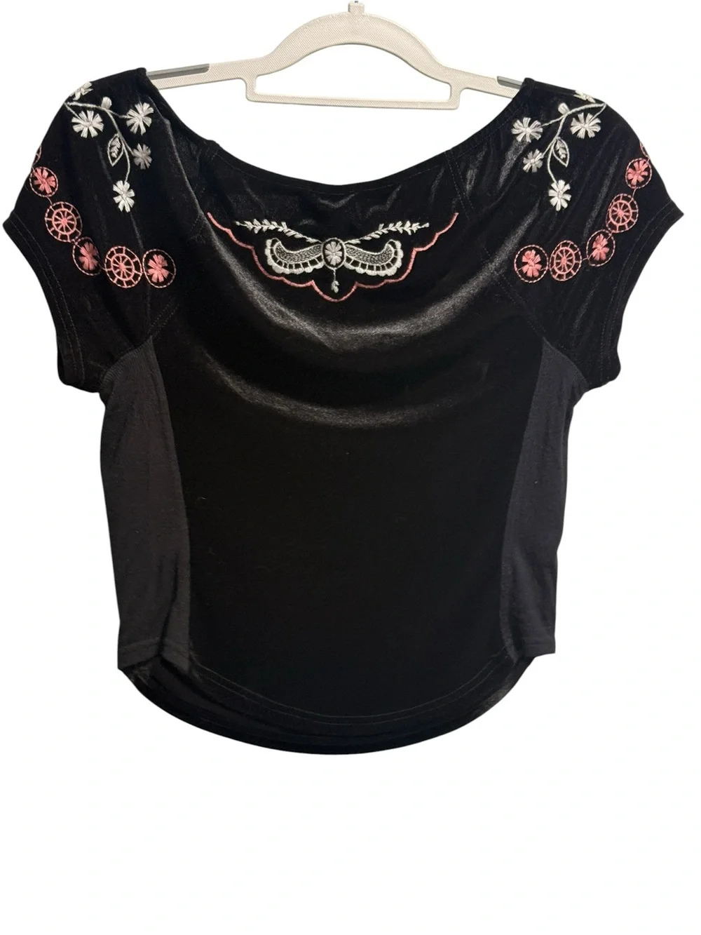 Free People Party Train Embroidered Black Velvet Top Size XS Whimsigoth Boho